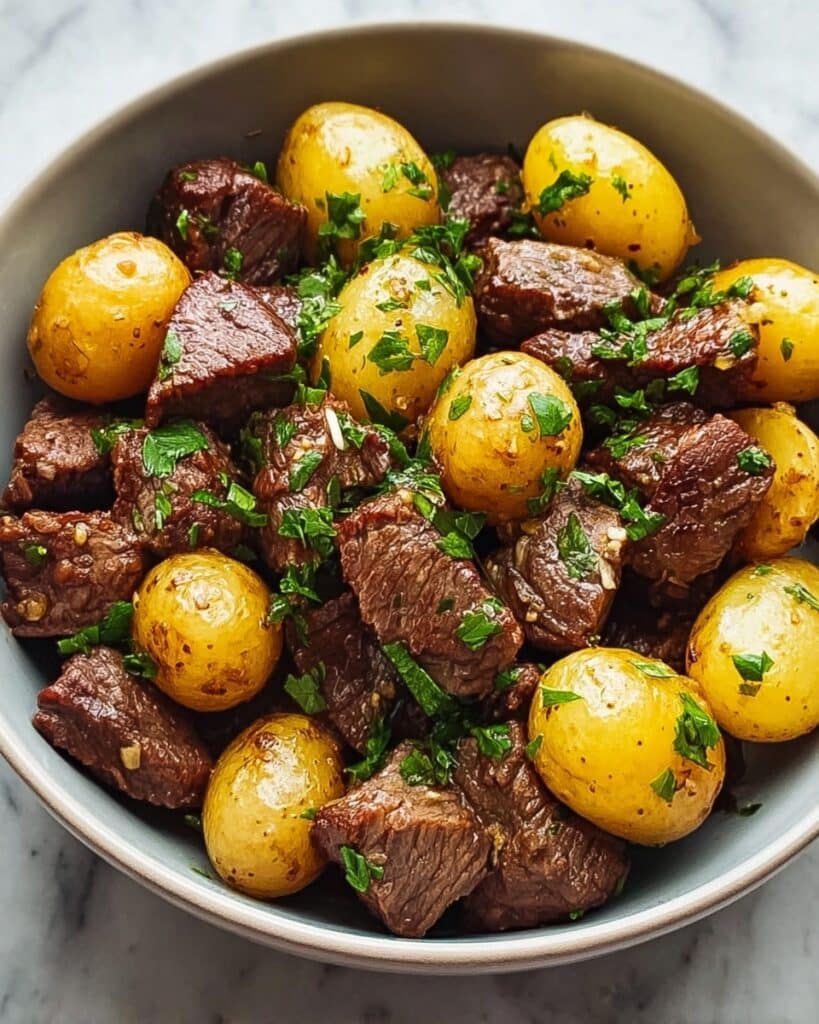 Garlic Butter Beef Bites & Potatoes Recipe