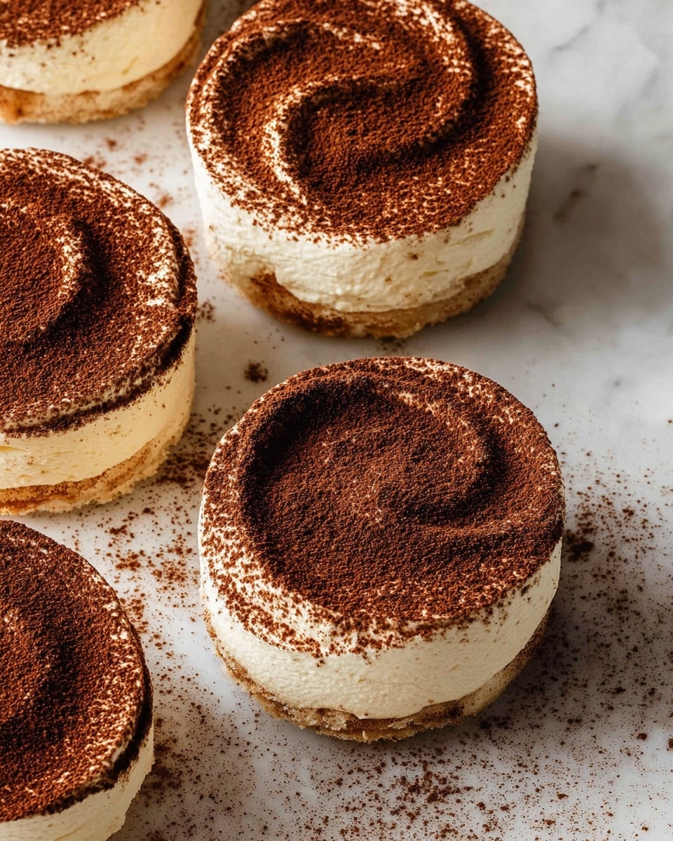 A tall stack of six round cookies layered with creamy light beige frosting in between each cookie, the cookies are textured and pale golden brown. The top layer of frosting is thicker and dusted with dark brown cocoa powder. The top cookie has a bite taken out, showing the crumbly inside of the cookie with the frosting layer above it. The stack sits on a surface with a white marbled texture. photo taken with an iphone --ar 4:5 --v 7