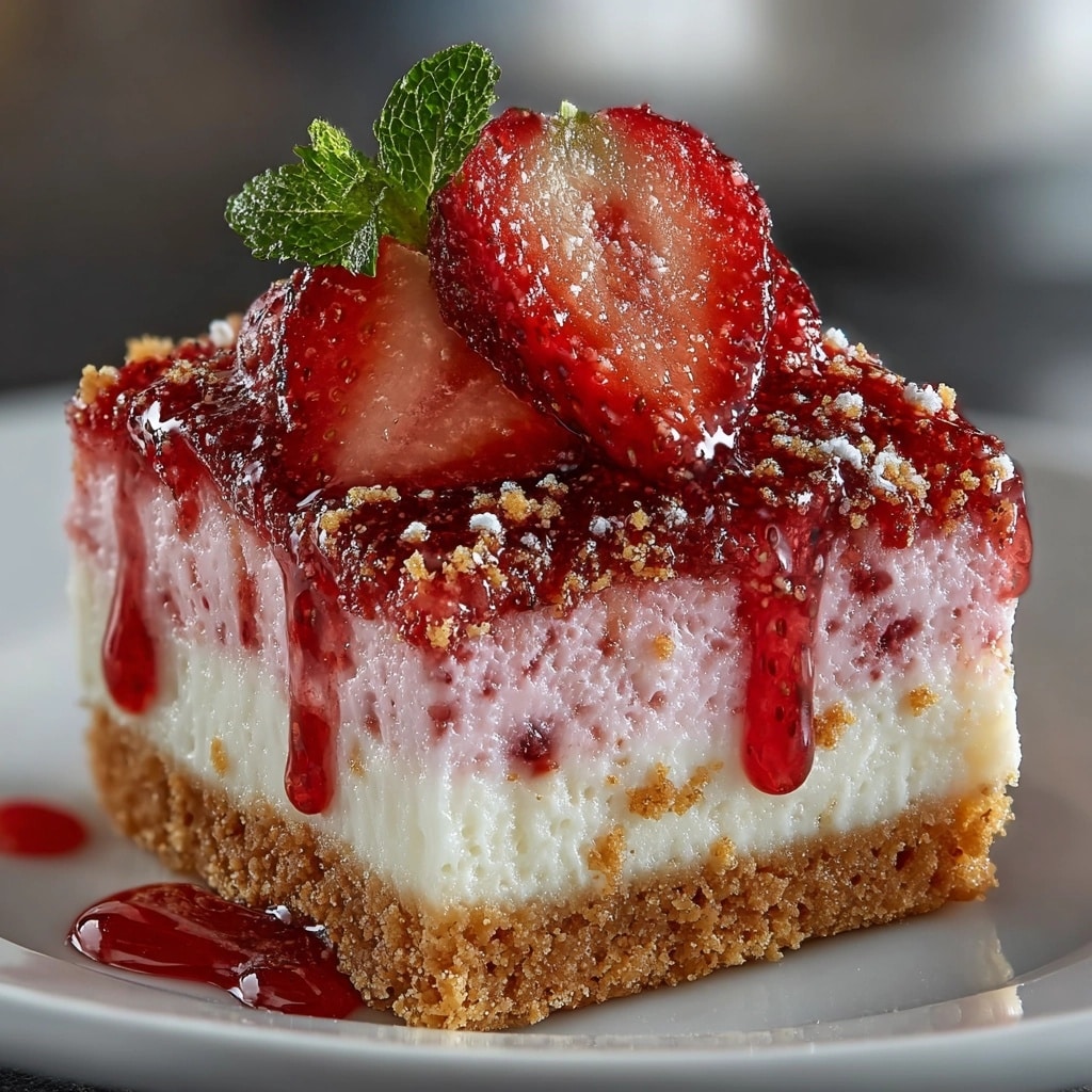 Strawberry Cheesecake Bars with Strawberry Swirl & Oreo Crust Recipe - Recipe Image