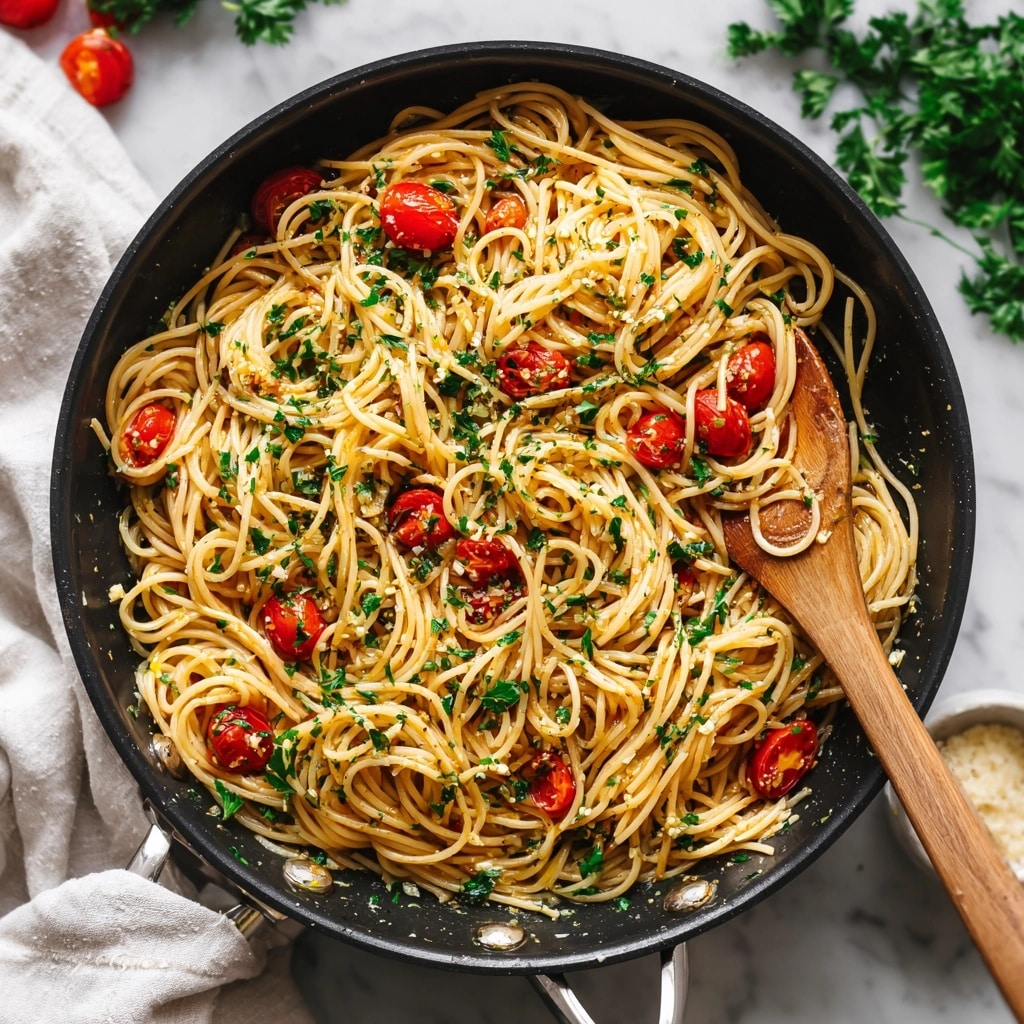 Spaghetti with Cherry Tomatoes, Basil, and Parmesan Recipe