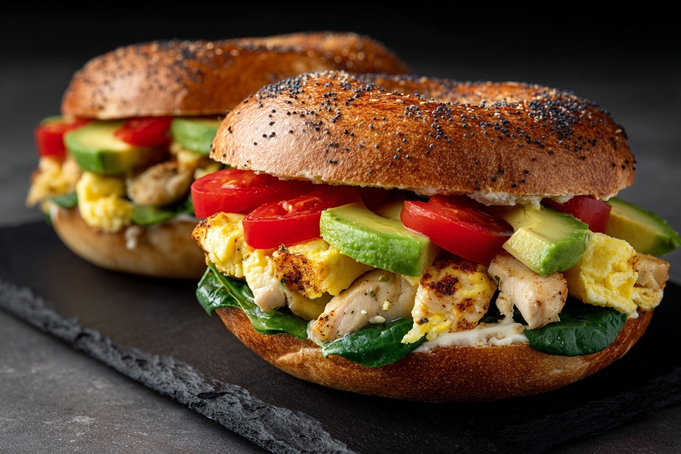 Mediterranean Breakfast Sandwich with Eggs, Feta, and Fresh Veggies Recipe