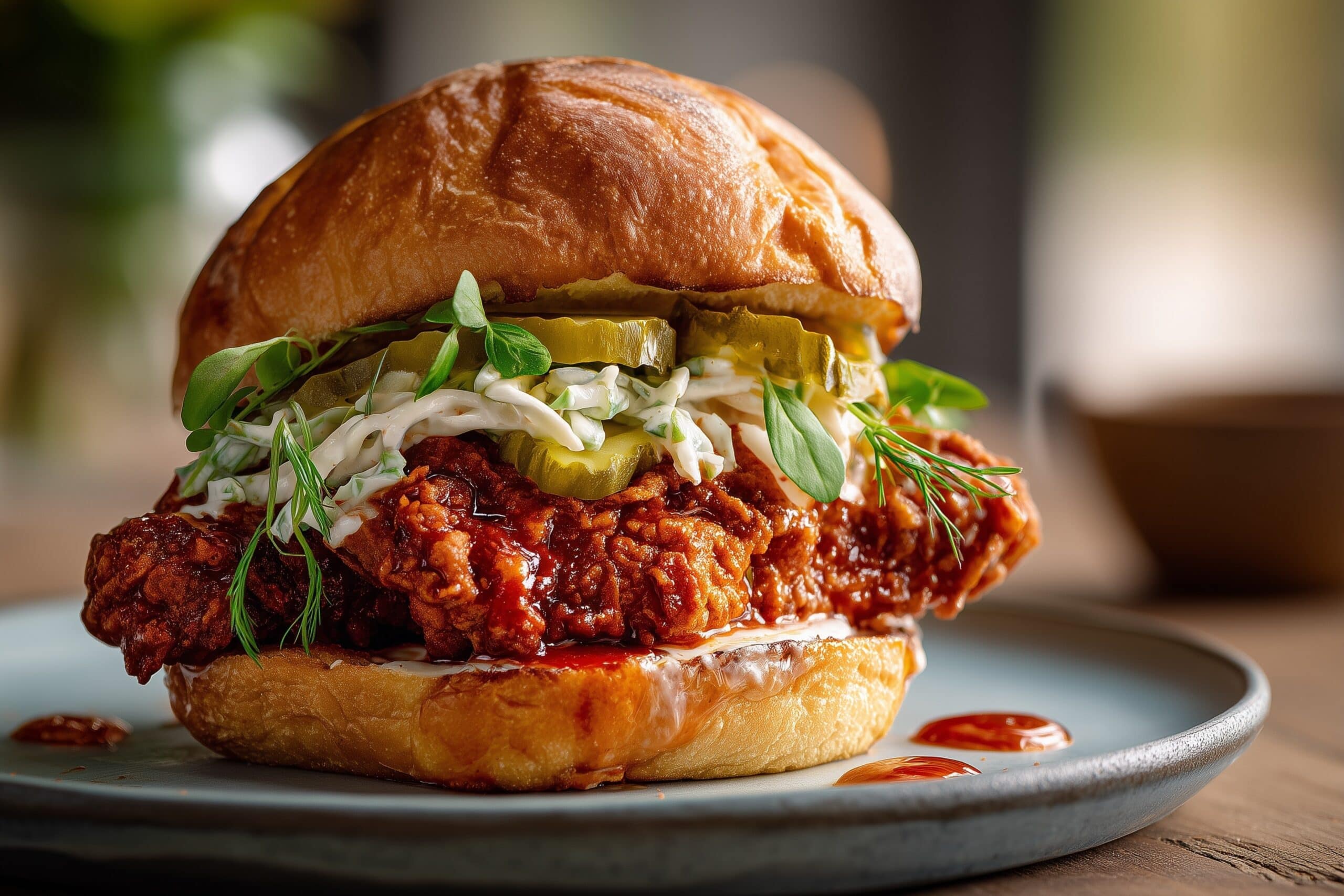 Spicy Korean BBQ Chicken Sandwich with Crispy Slaw Recipe - Recipe Image