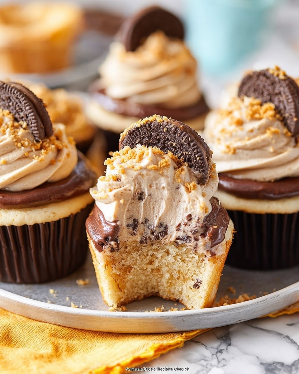 Butterfinger Cupcakes with Peanut Butter Frosting and Chocolate Ganache Recipe - Recipe Image