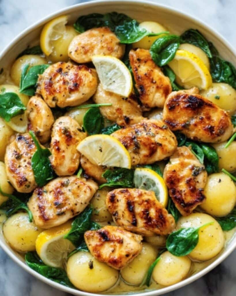 Lemon Chicken Gnocchi Skillet with Spinach and Parmesan Recipe