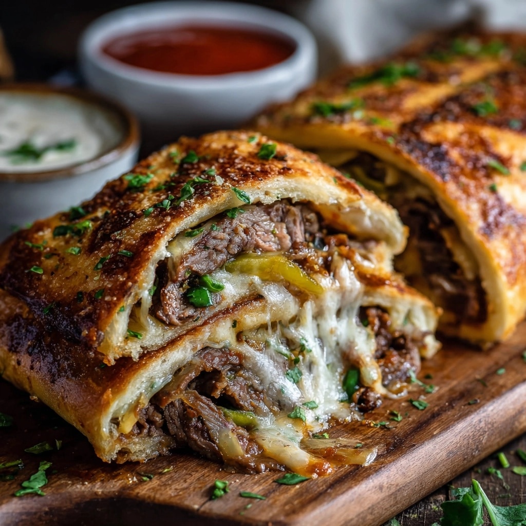 French Dip Tortilla Roll-Ups with Au Jus Dipping Sauce Recipe - Recipe Image