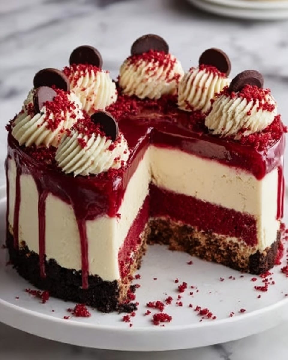 Decadent Red Velvet Cheesecake Layer Cake Recipe to Impress! Recipe - Recipe Image