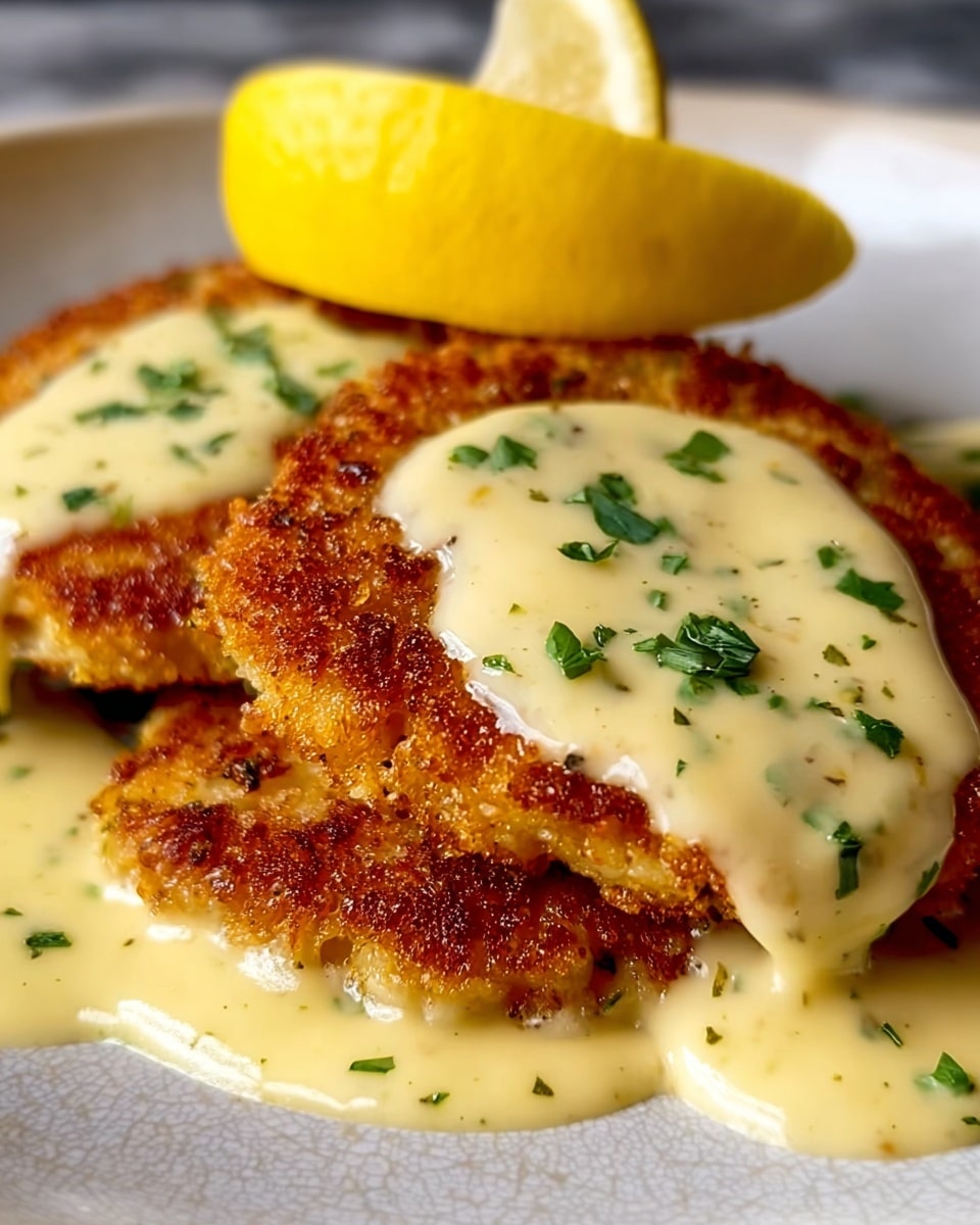 Lemon Pecorino Crusted Chicken with Creamy Lemon Sauce Recipe - Recipe Image