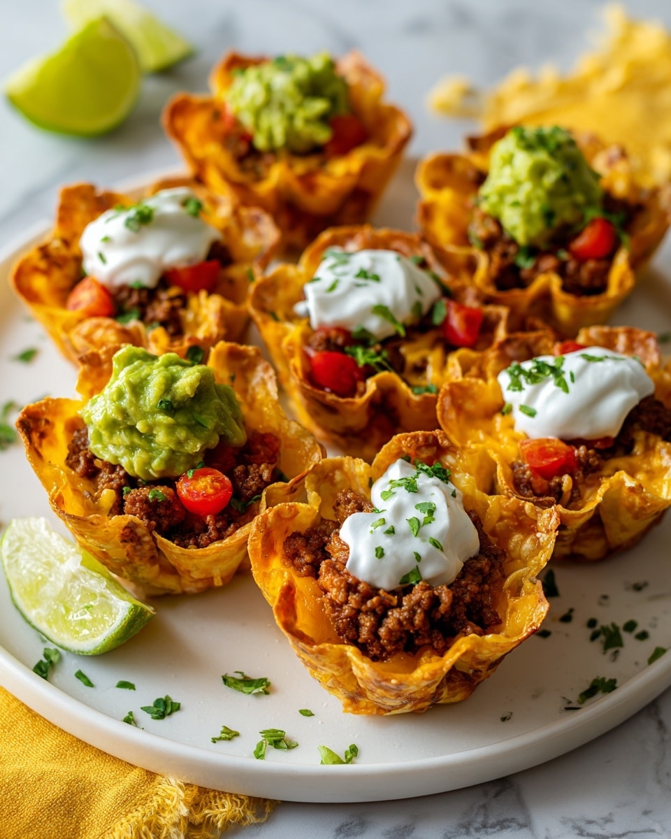 Easy Taco Cups with Ground Beef and Cheddar in Wonton Shells Recipe