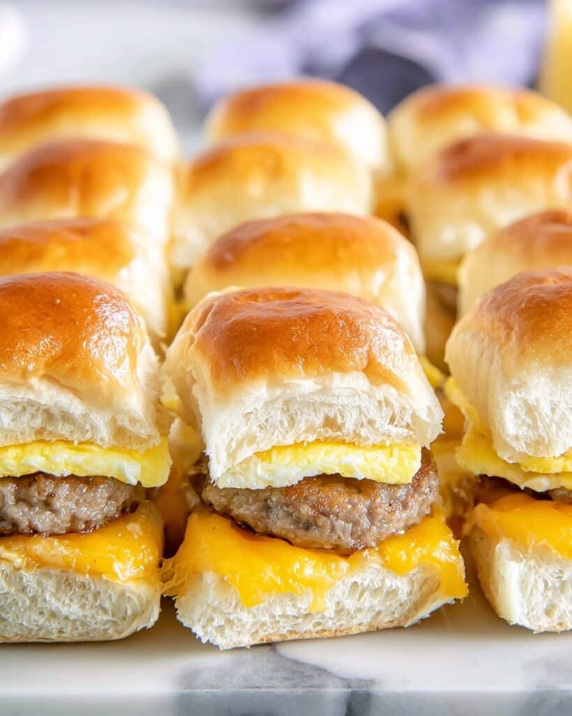 Sausage Egg and Cheese Breakfast Sliders with Syrup Glaze Recipe