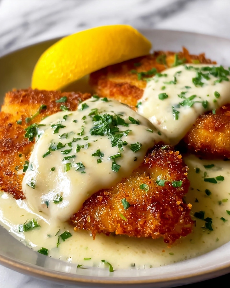 Lemon Pecorino Crusted Chicken with Creamy Lemon Sauce Recipe