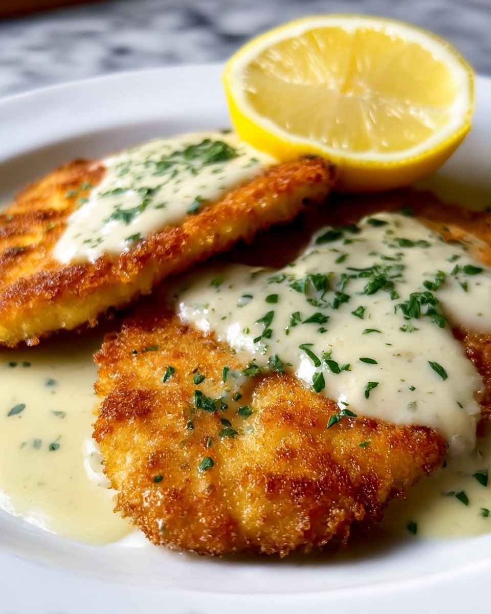 Lemon Pecorino Crusted Chicken with Creamy Lemon Sauce Recipe - Recipe Image