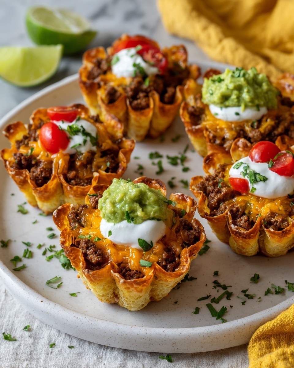 Easy Taco Cups with Ground Beef and Cheddar in Wonton Shells Recipe - Recipe Image